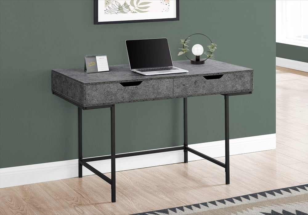 47" Gray and Black Wood and Metal H-Shape Computer Desk With Two Drawers HomeRoots