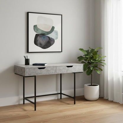 47" Gray and Black Wood and Metal H-Shape Computer Desk With Two Drawers HomeRoots