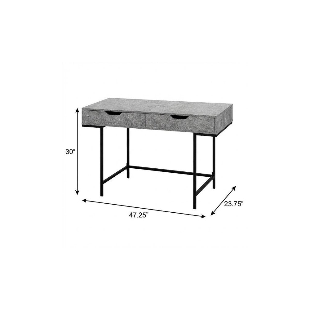 47" Gray and Black Wood and Metal H-Shape Computer Desk With Two Drawers HomeRoots