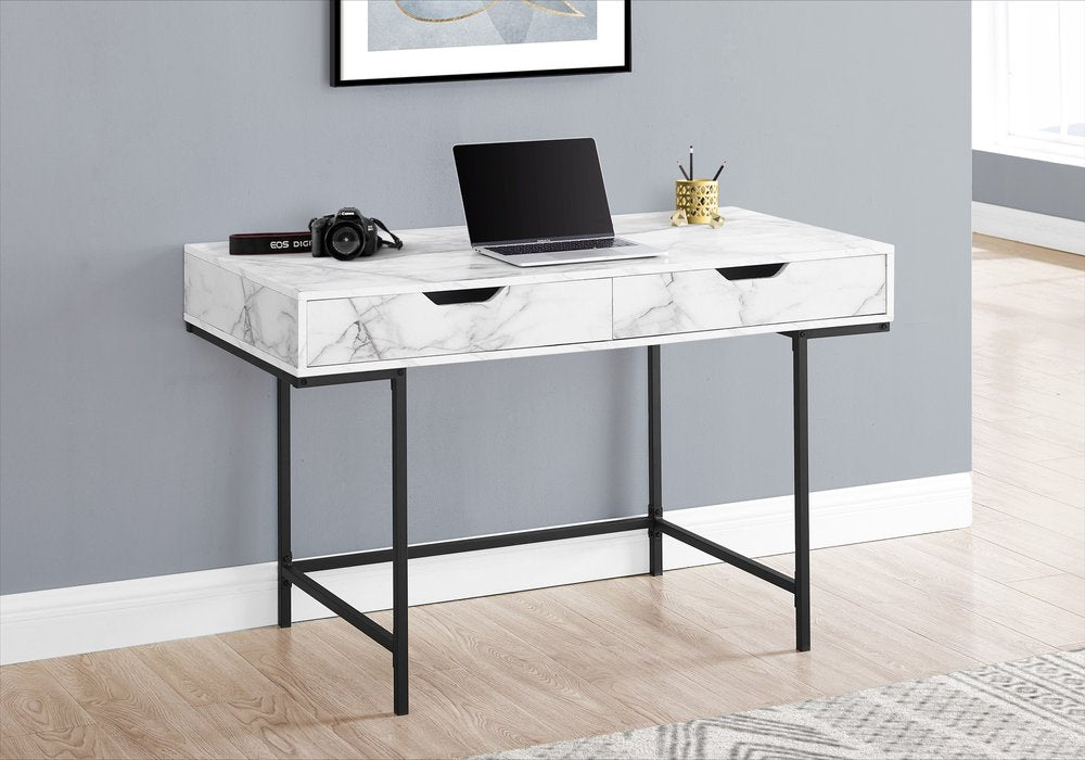 47" White and Black Wood and Metal H-Shape Computer Desk With Two Drawers — view 11