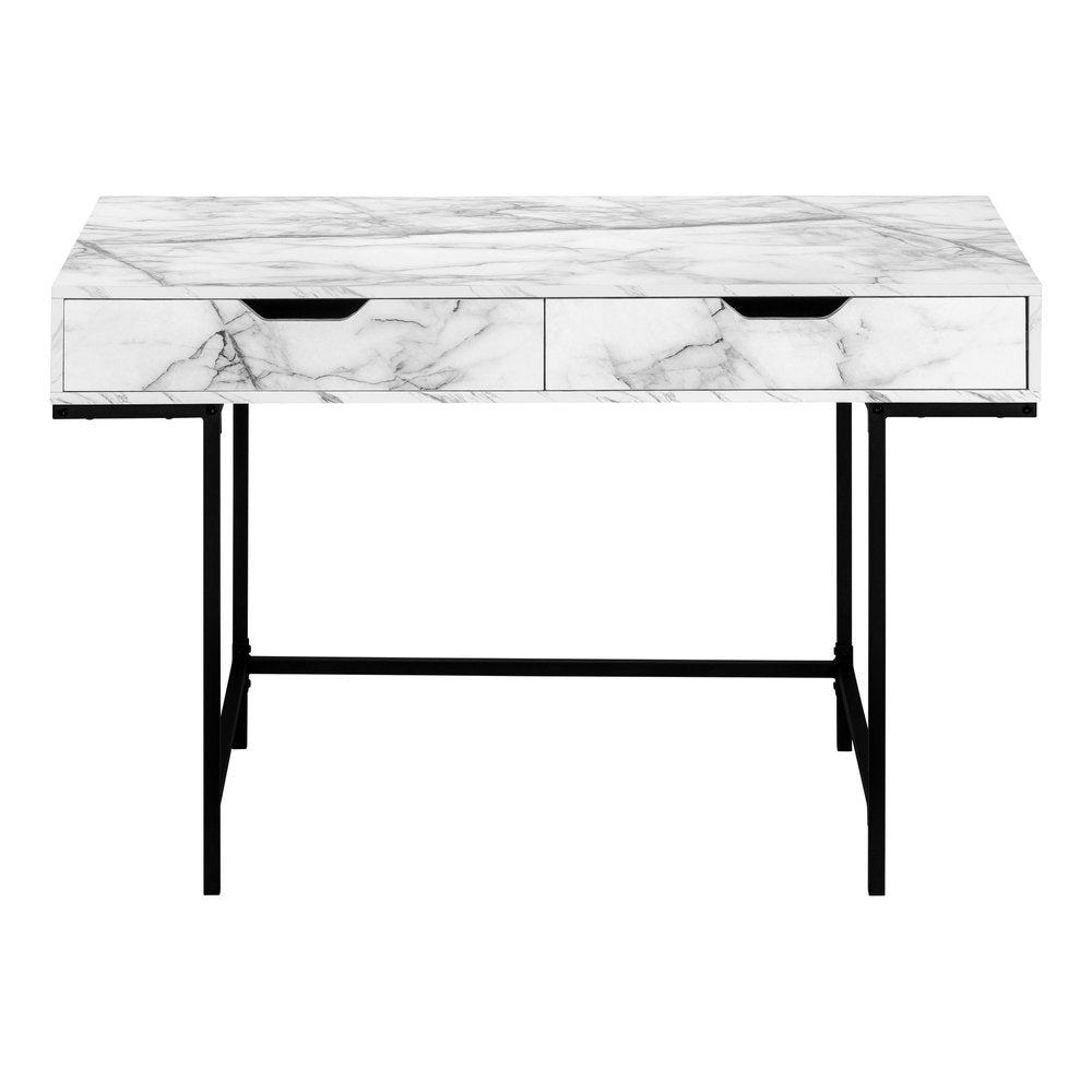 47" White and Black Wood and Metal H-Shape Computer Desk With Two Drawers — view 2