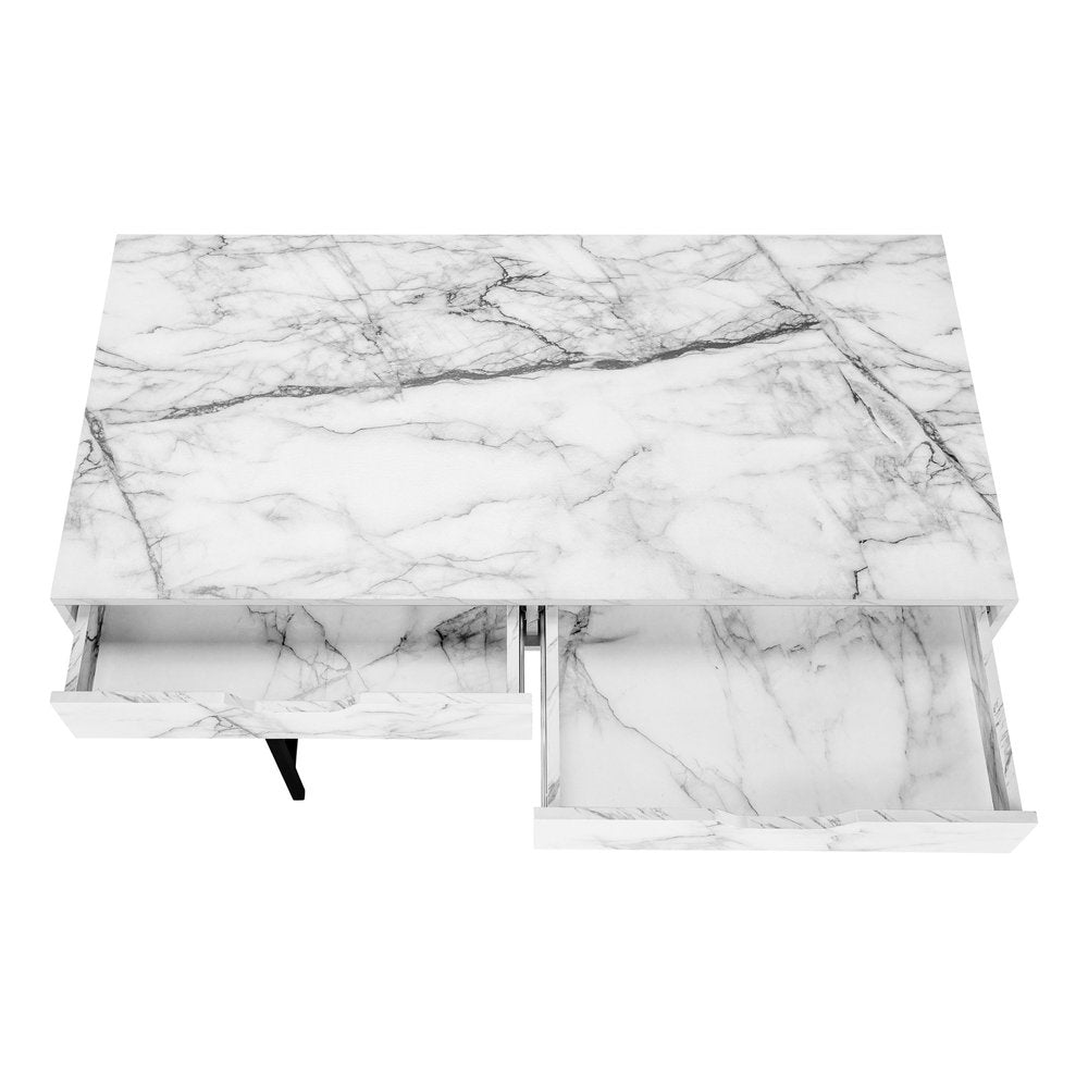 47" White and Black Wood and Metal H-Shape Computer Desk With Two Drawers HomeRoots