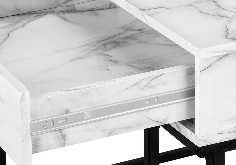 47" White and Black Wood and Metal H-Shape Computer Desk With Two Drawers