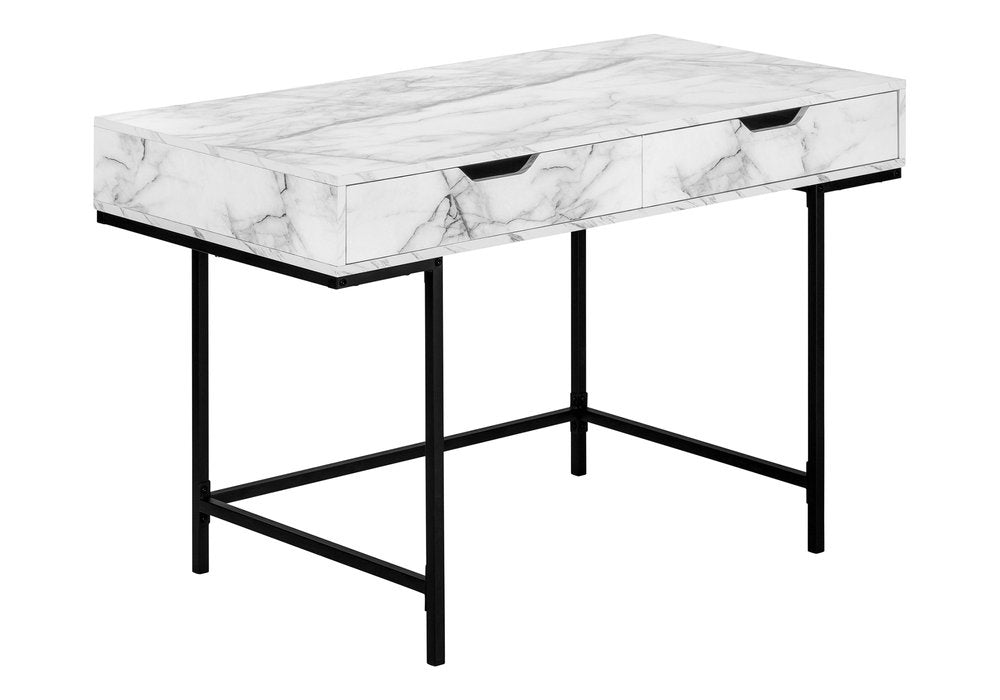 47" White and Black Wood and Metal H-Shape Computer Desk With Two Drawers — view 3