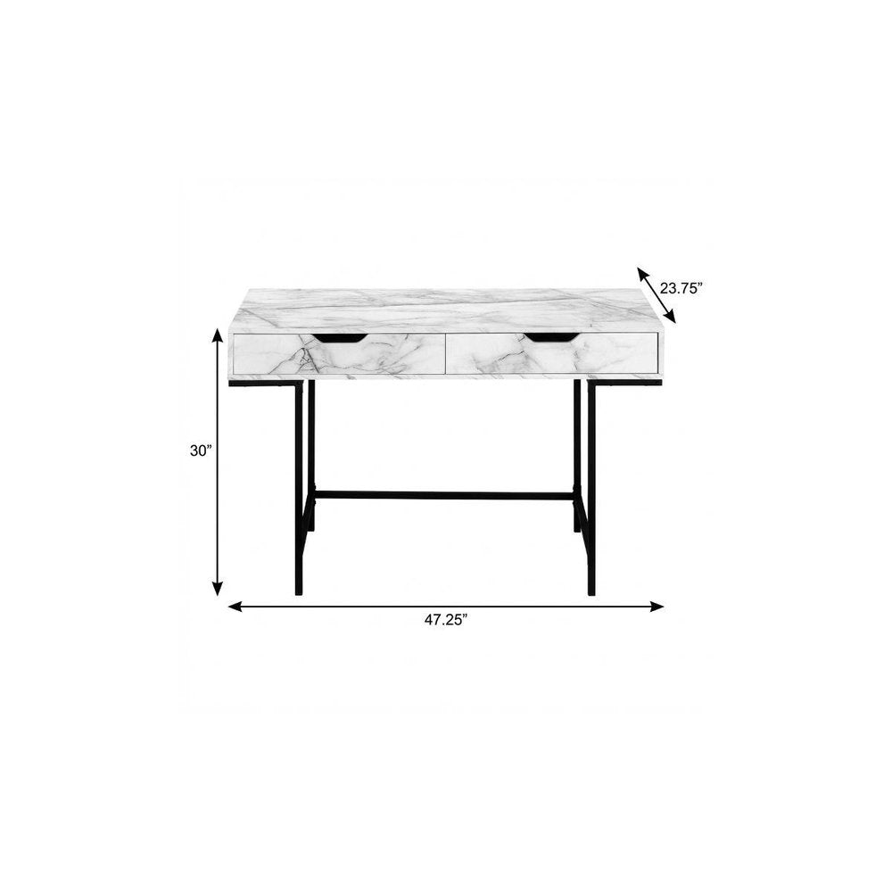 47" White and Black Wood and Metal H-Shape Computer Desk With Two Drawers HomeRoots