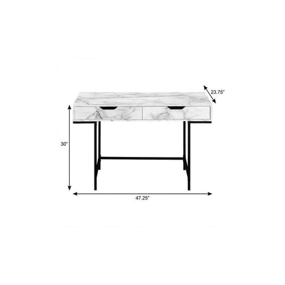 47" White and Black Wood and Metal H-Shape Computer Desk With Two Drawers HomeRoots