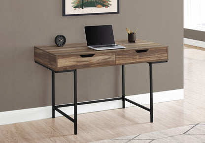 47" Brown and Black Wood and Metal H-Shape Computer Desk With Two Drawers HomeRoots