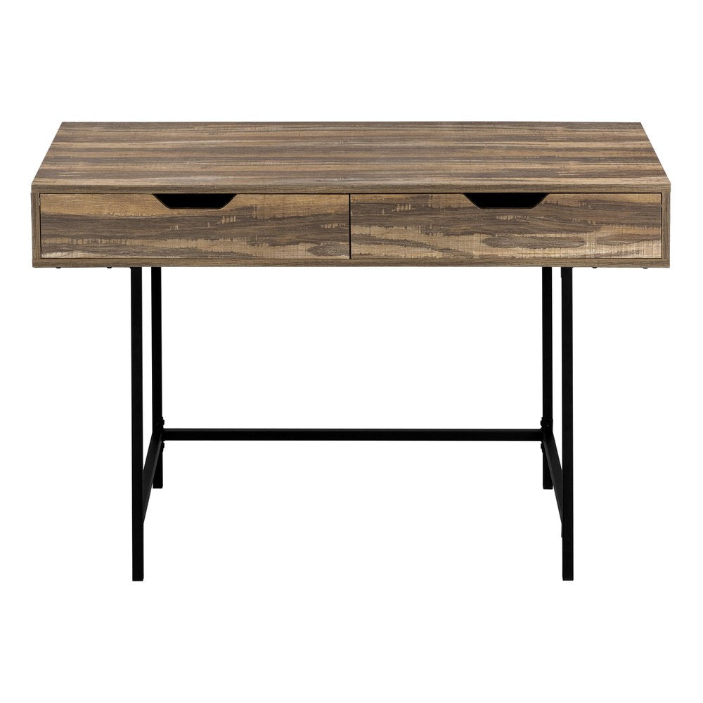 47" Brown and Black Wood and Metal H-Shape Computer Desk With Two Drawers HomeRoots