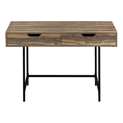 47" Brown and Black Wood and Metal H-Shape Computer Desk With Two Drawers HomeRoots