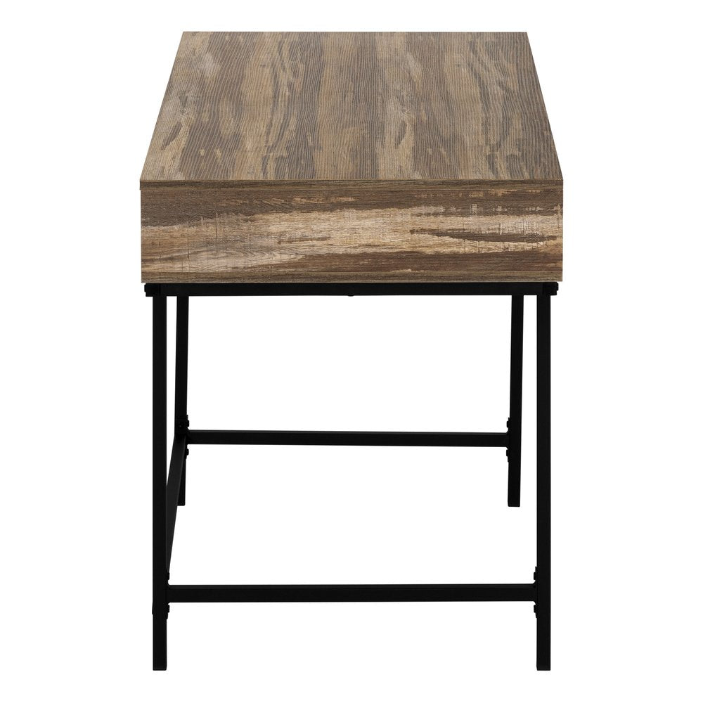 47" Brown and Black Wood and Metal H-Shape Computer Desk With Two Drawers