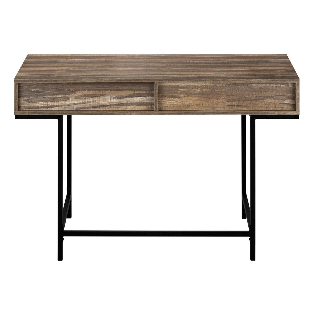 47" Brown and Black Wood and Metal H-Shape Computer Desk With Two Drawers — view 4