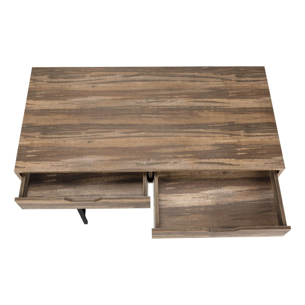 47" Brown and Black Wood and Metal H-Shape Computer Desk With Two Drawers — view 5