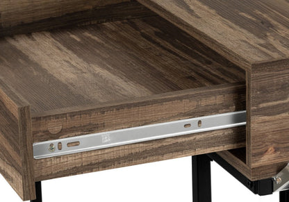 47" Brown and Black Wood and Metal H-Shape Computer Desk With Two Drawers