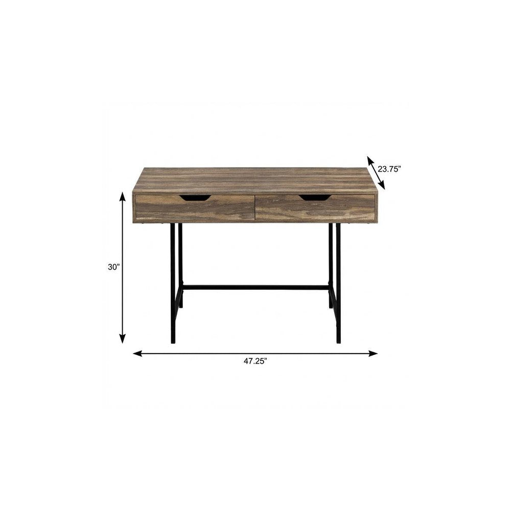 47" Brown and Black Wood and Metal H-Shape Computer Desk With Two Drawers — view 12