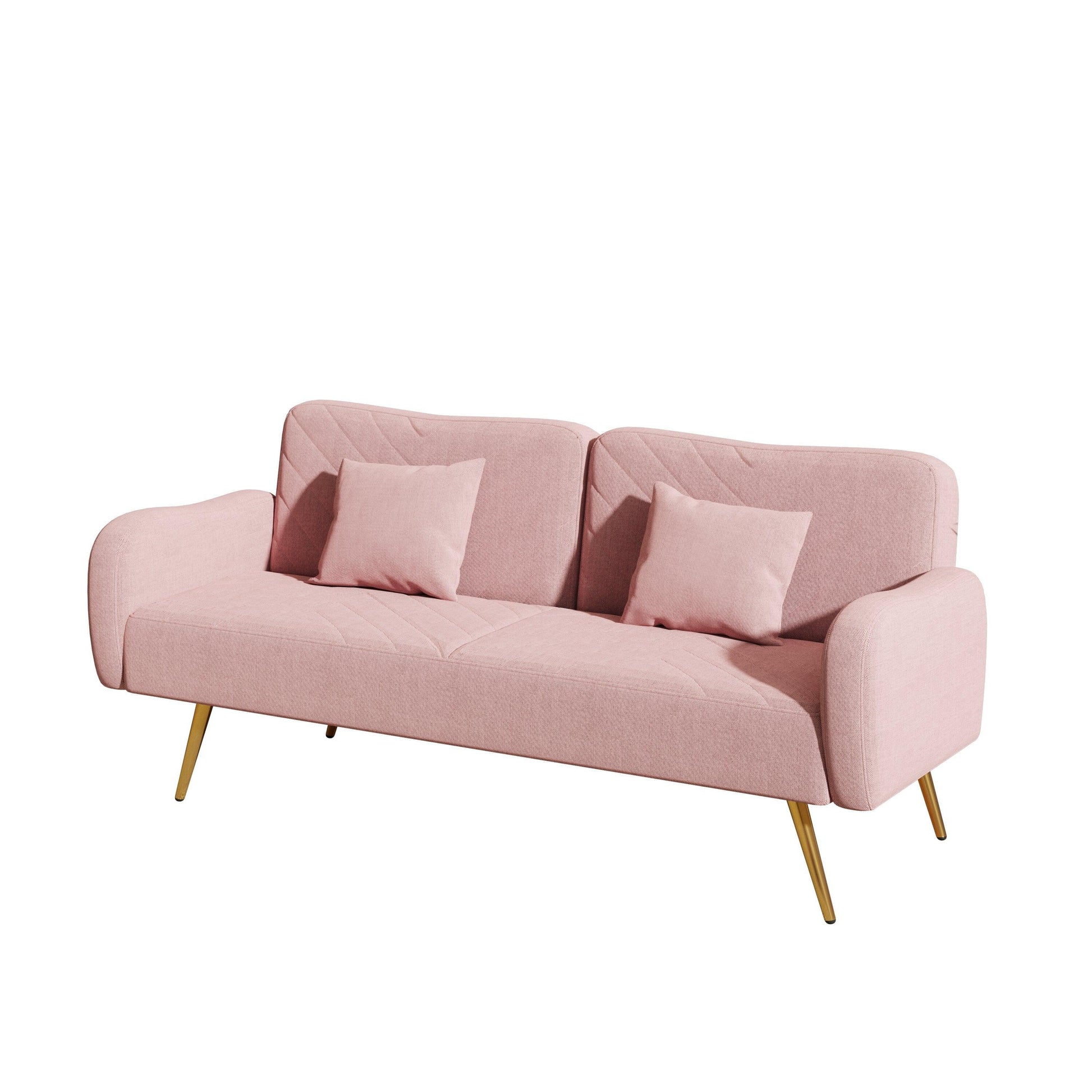 70.47" Pink Fabric Double Sofa with Split Backrest and Two Throw Pillows - FurniFindUSA