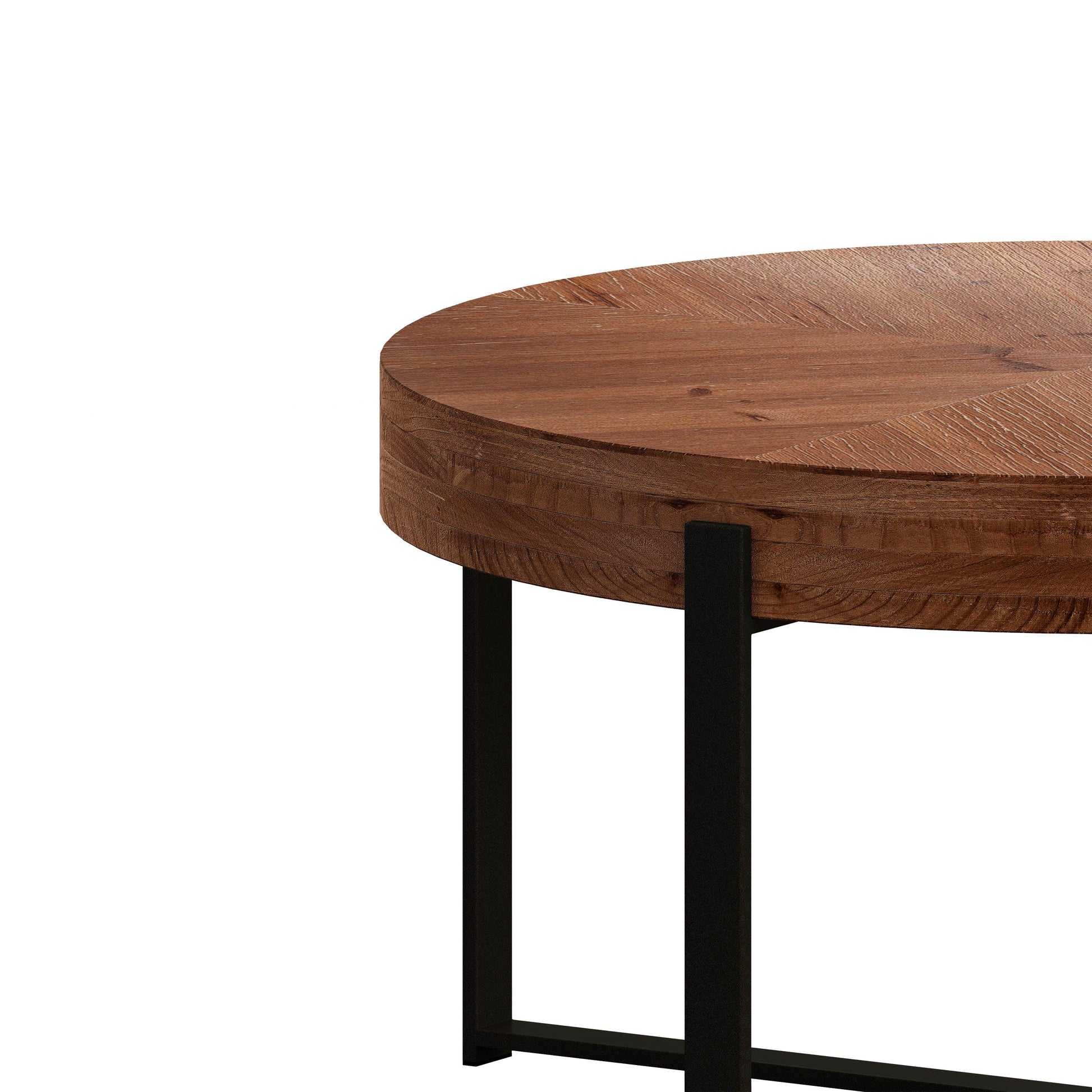 33.86"Modern Retro Splicing Round Coffee Table Fir Wood Table Top with Black Cross Legs Base - FurniFindUSA
