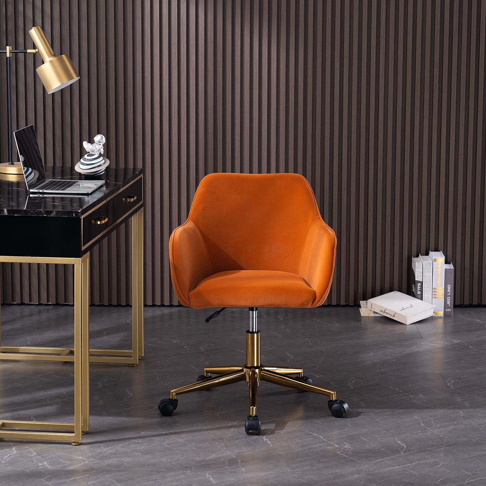 Modern Velvet Fabric Material Adjustable Height 360 revolving Home Office Chair Orange - FurniFindUSA
