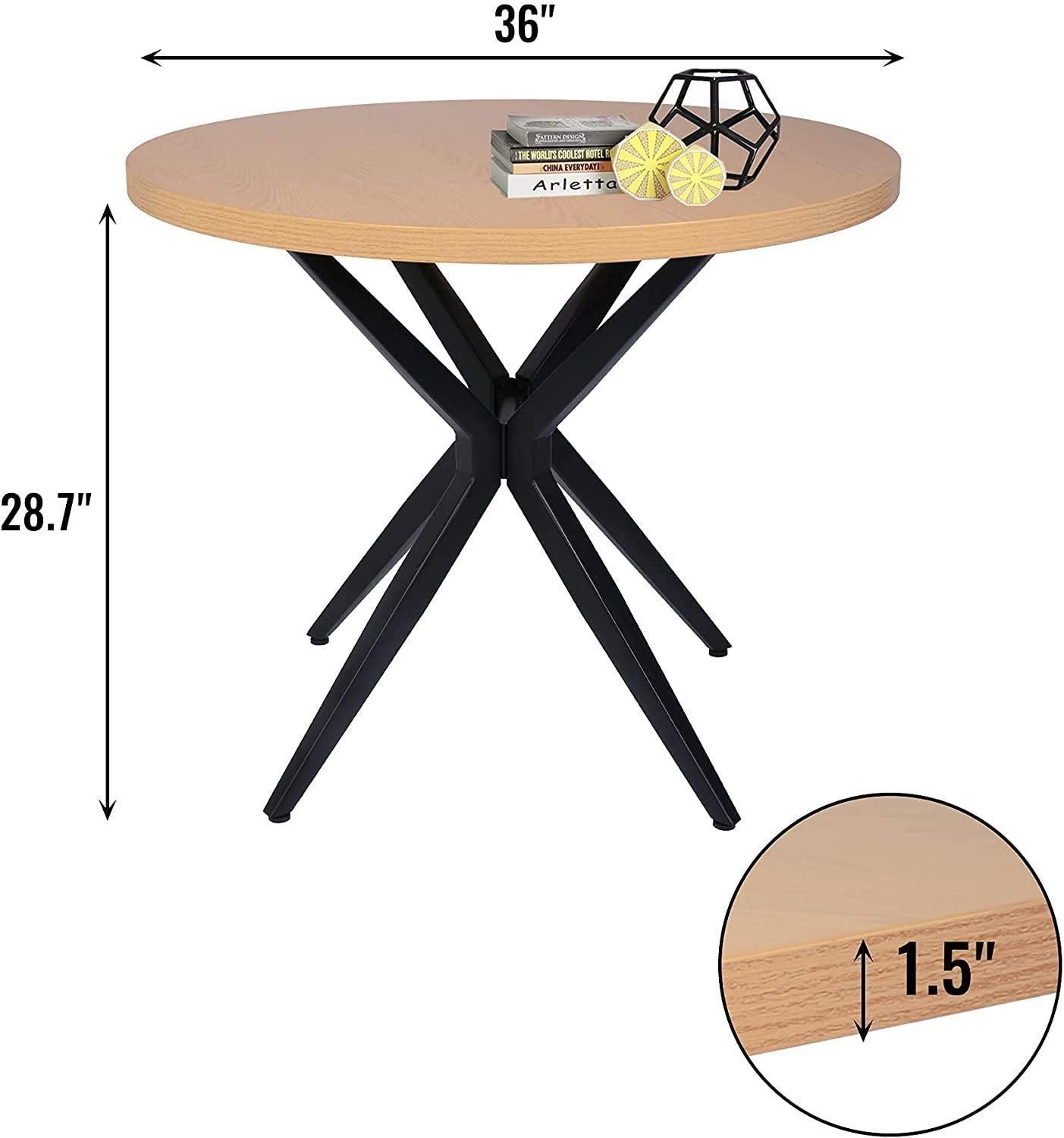36" Round Dining Table Mid Century Modern Dining Table with Solid Metal Legs for Cafe/Bar, Kitchen, - FurniFindUSA