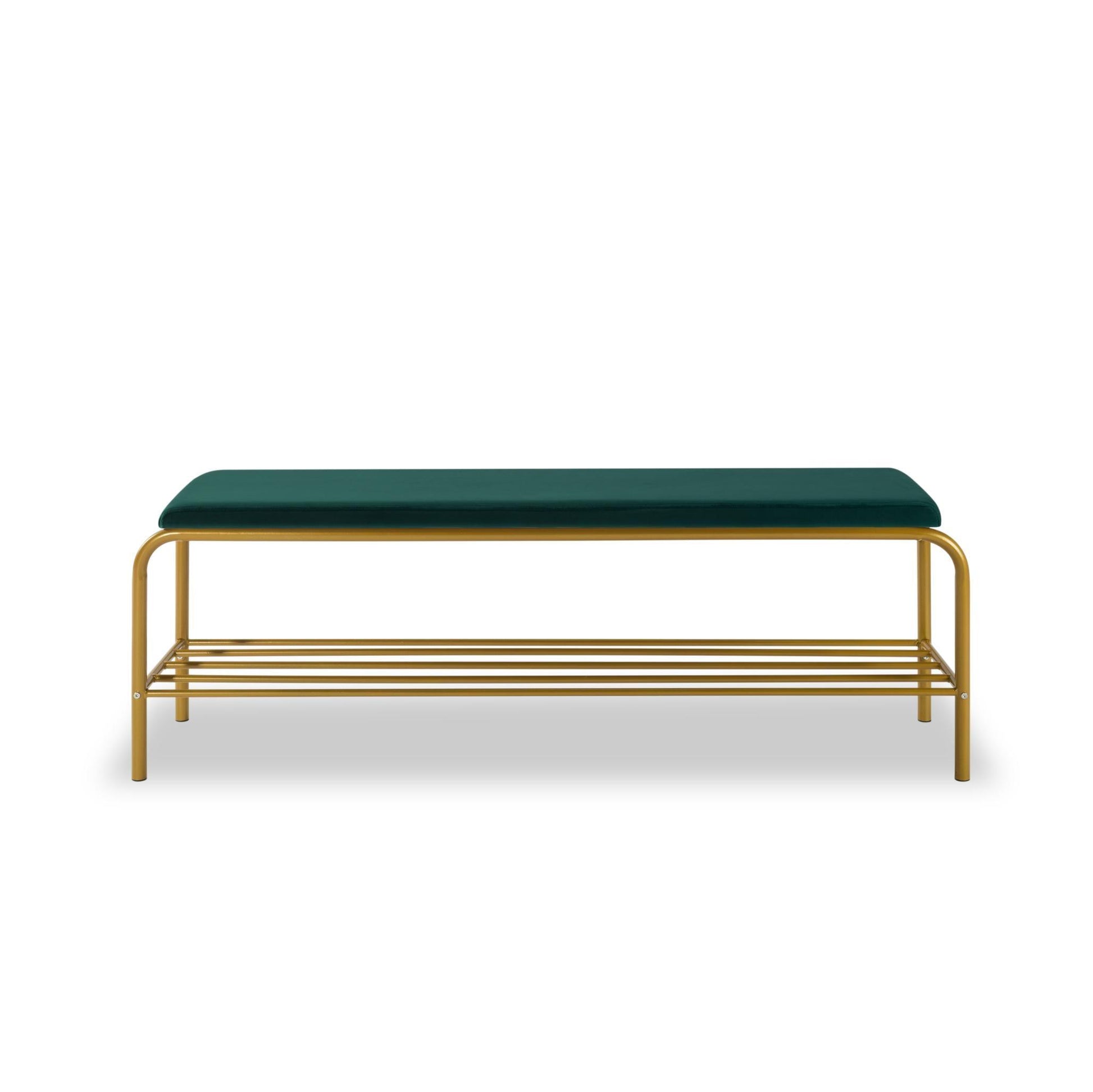 single layer Shoe storage bench Green Velvet - FurniFindUSA