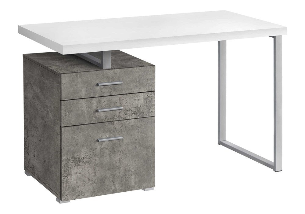 47" White and Gray Computer Desk With Three Drawers HomeRoots