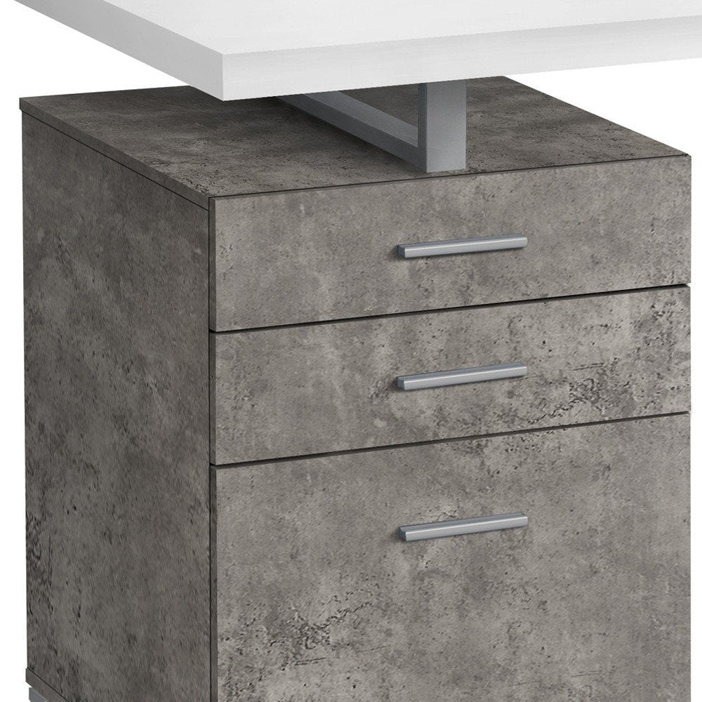 47" White and Gray Computer Desk With Three Drawers HomeRoots