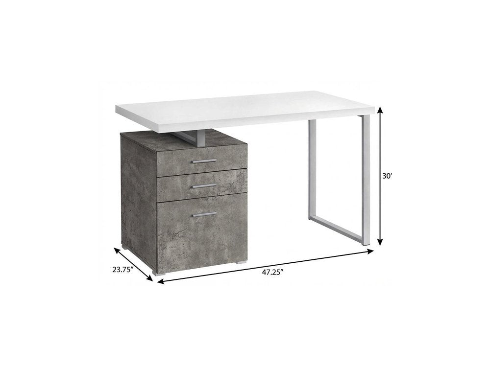 47" White and Gray Computer Desk With Three Drawers HomeRoots
