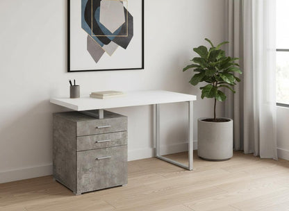 47" White and Gray Computer Desk With Three Drawers HomeRoots