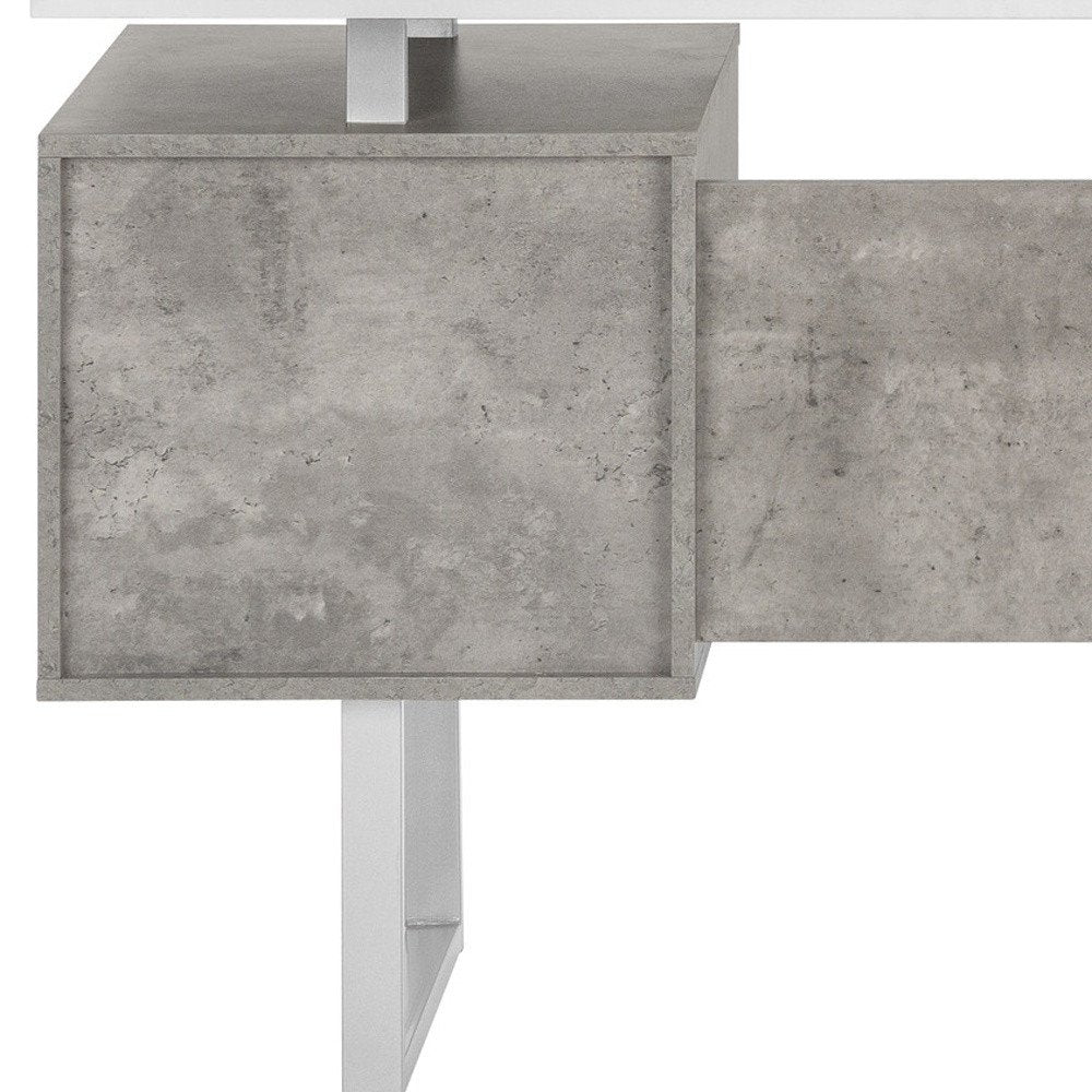 60" White and Gray Computer Desk With Three Drawers HomeRoots