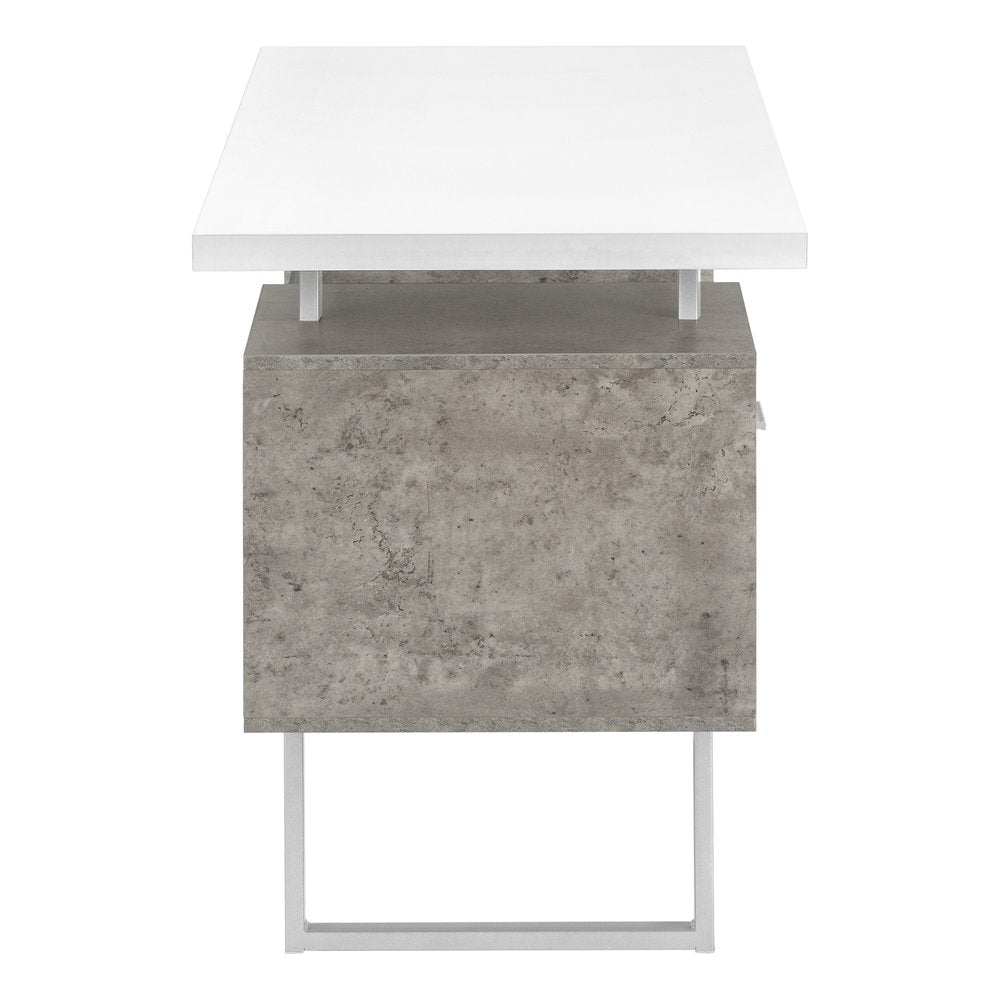 60" White and Gray Computer Desk With Three Drawers HomeRoots