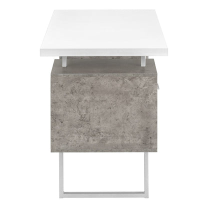 60" White and Gray Computer Desk With Three Drawers HomeRoots