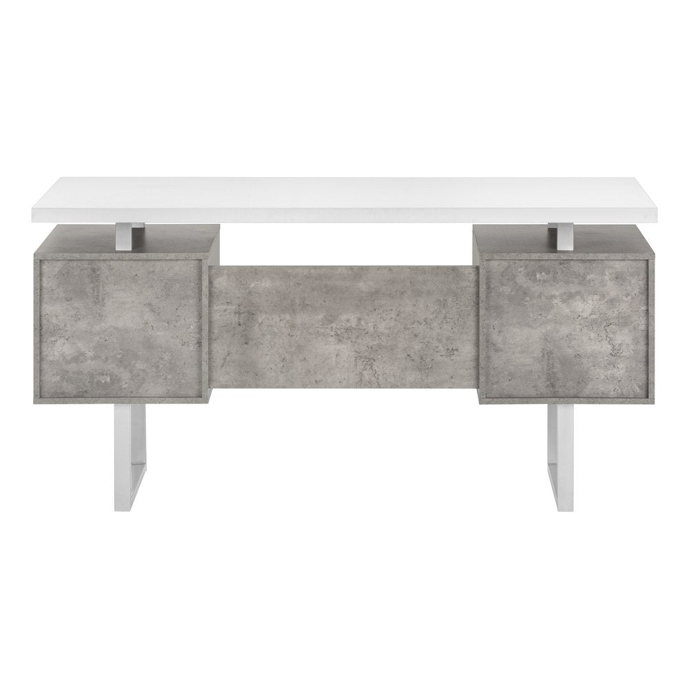60" White and Gray Computer Desk With Three Drawers HomeRoots