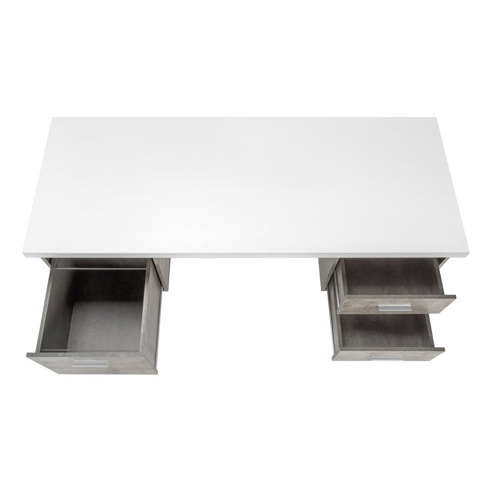 60" White and Gray Computer Desk With Three Drawers HomeRoots