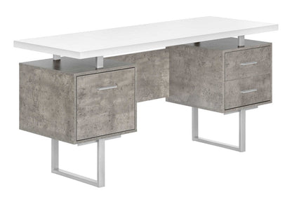 60" White and Gray Computer Desk With Three Drawers HomeRoots