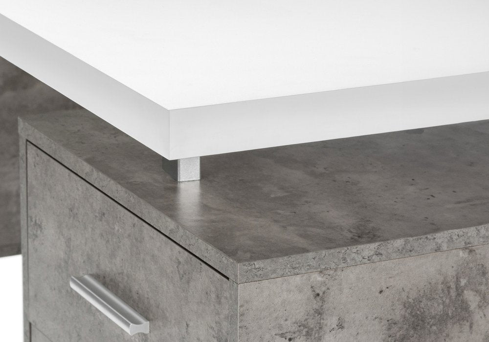 60" White and Gray Computer Desk With Three Drawers HomeRoots