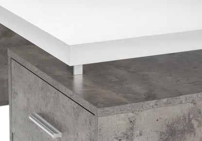 60" White and Gray Computer Desk With Three Drawers HomeRoots