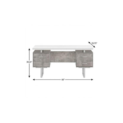 60" White and Gray Computer Desk With Three Drawers HomeRoots