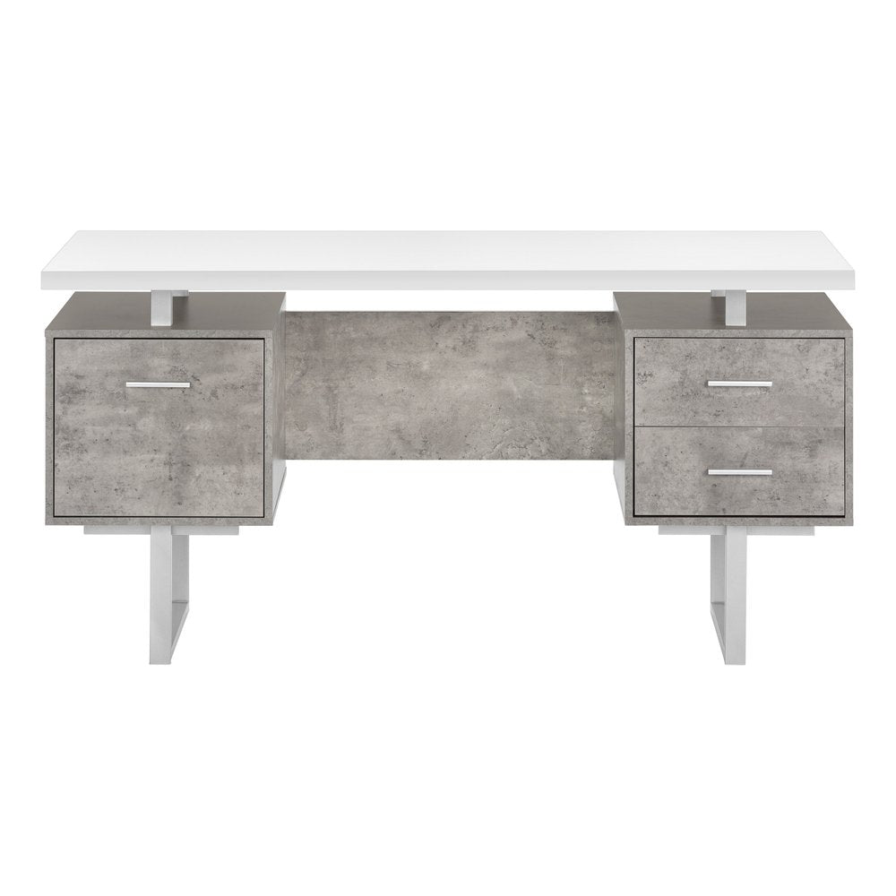 60" White and Gray Computer Desk With Three Drawers HomeRoots