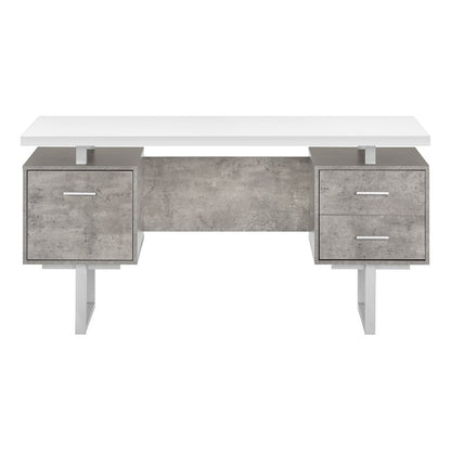 60" White and Gray Computer Desk With Three Drawers HomeRoots