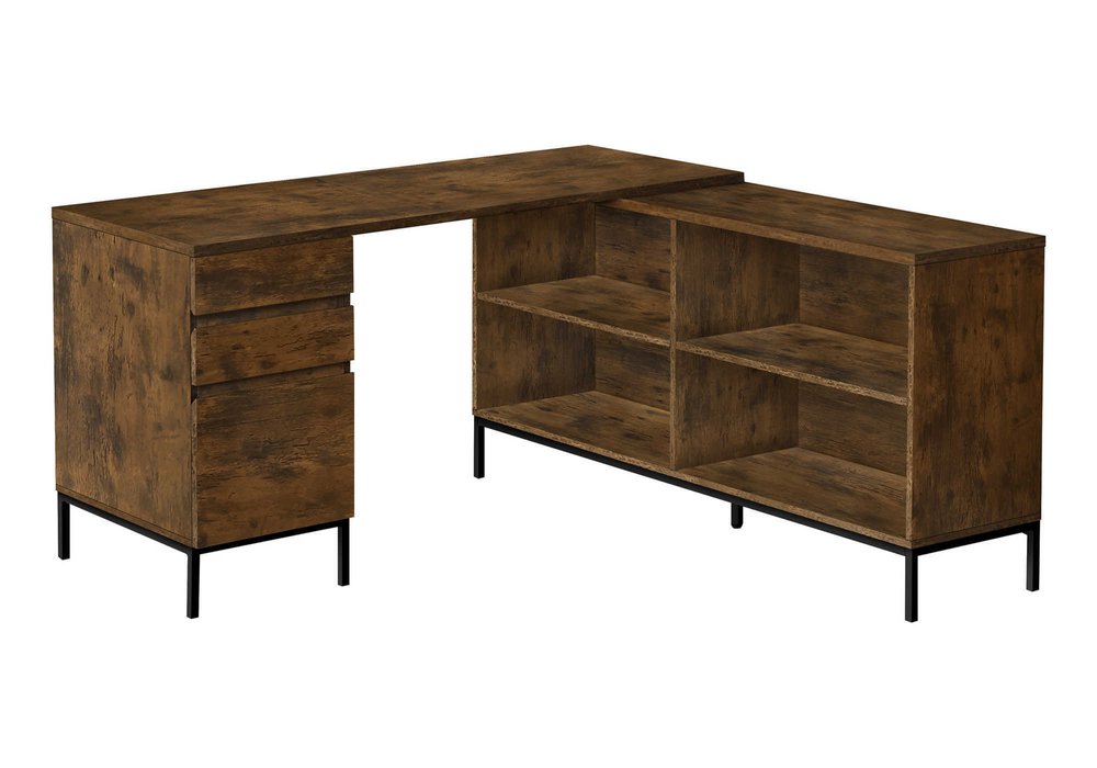 60" Brown and Black L Shape Computer Desk With Three Drawers HomeRoots