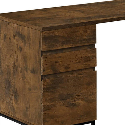 60" Brown and Black L Shape Computer Desk With Three Drawers HomeRoots