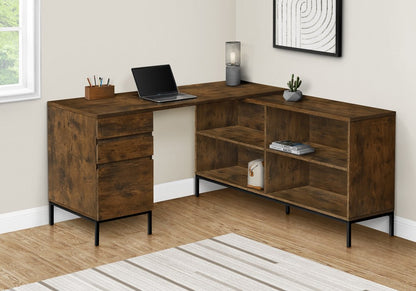 60" Brown and Black L Shape Computer Desk With Three Drawers HomeRoots