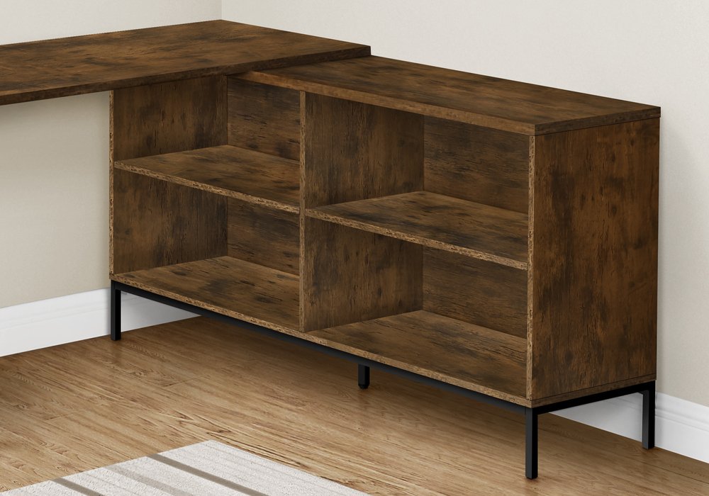 60" Brown and Black L Shape Computer Desk With Three Drawers HomeRoots
