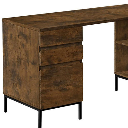 60" Brown and Black L Shape Computer Desk With Three Drawers HomeRoots