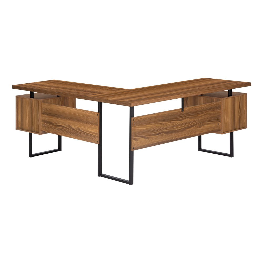 71" Brown and Black L Shape Computer Desk With Three Drawers HomeRoots