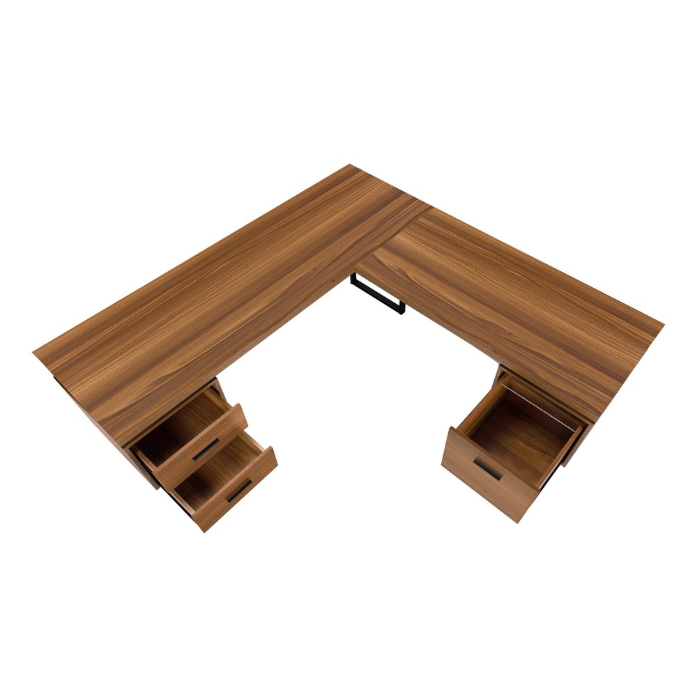 71" Brown and Black L Shape Computer Desk With Three Drawers HomeRoots