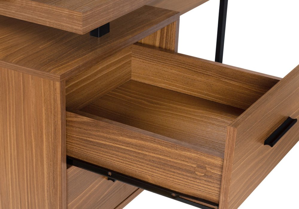 71" Brown and Black L Shape Computer Desk With Three Drawers HomeRoots