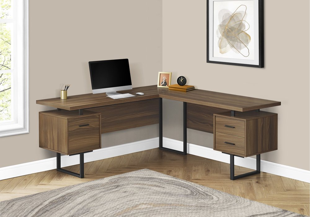 71" Brown and Black L Shape Computer Desk With Three Drawers HomeRoots