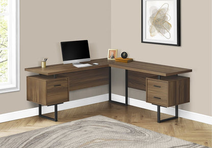 71" Brown and Black L Shape Computer Desk With Three Drawers HomeRoots