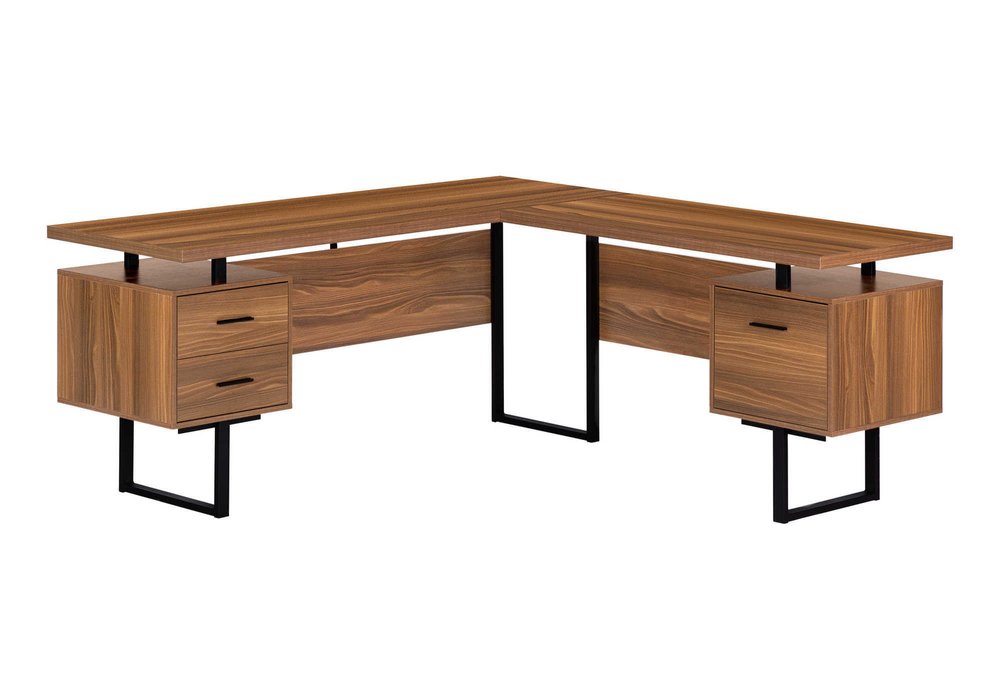 71" Brown and Black L Shape Computer Desk With Three Drawers HomeRoots