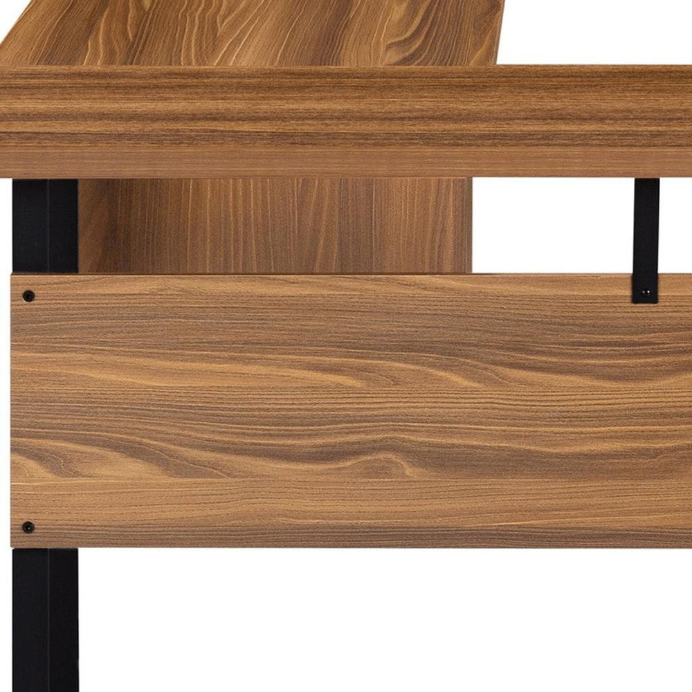 71" Brown and Black L Shape Computer Desk With Three Drawers HomeRoots